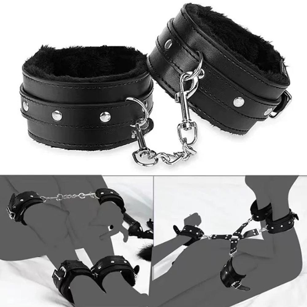 Erotic Set Sexy Leather Plush Sex Toys Bondage Kit Handcuffs Feather Blindfold Flirt Exotic Accessories Couples Adult Games