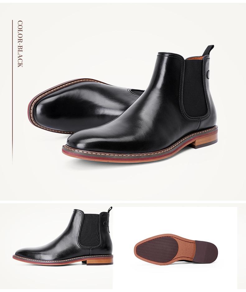 Autumn/Winter 2026 Men's Chelsea Slip-On Leather Boots: Top Grain Cowhide, Low Heel.