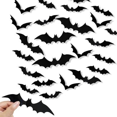 12-120 Stück 3D Schwarze Fledermaus Wandaufkleber Für Halloween Party Zuhause Innen Hof Dekoration Gruselige Requisiten Kinderzimmer DIY Wandtattoos