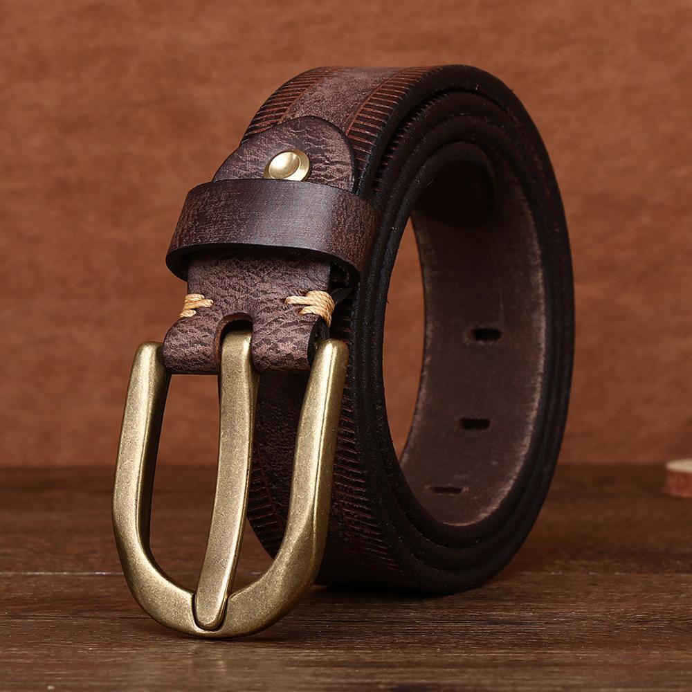 New Men's First Layer Cowhide Retro Belt Personalized Copper Buckle Casual Jeans Belt