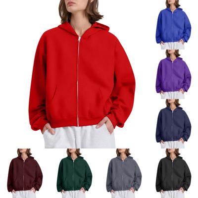 Kadın Uzun Kollu Düz Bol Fermuarlı Kapüşonlu