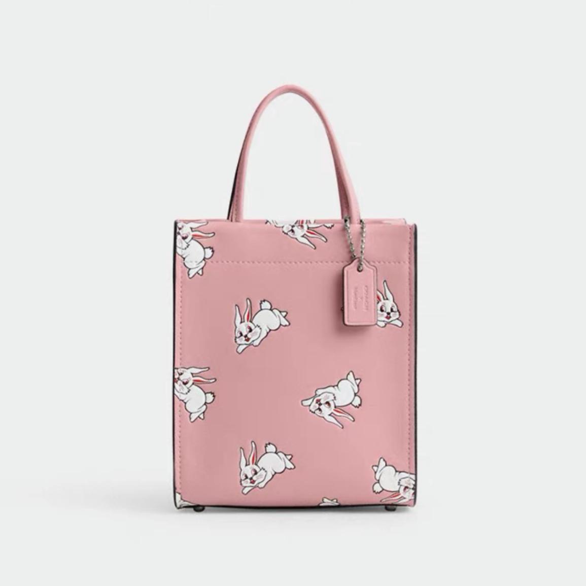 [Pre-Owned] X White Rabbit Collaboration Cashin 14 Solid Color White Rabbit Print Magnetic Closure Leather Tote Bag Shopping Handbag - Unused #6USPPP ONE SIZE
