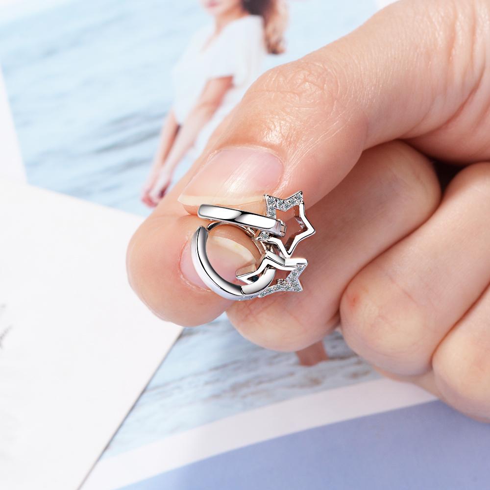925 Silver Simple Zircon Hollow Star Pendant Hoop Earrings For Women Jewelry Party Gifts oorbellen