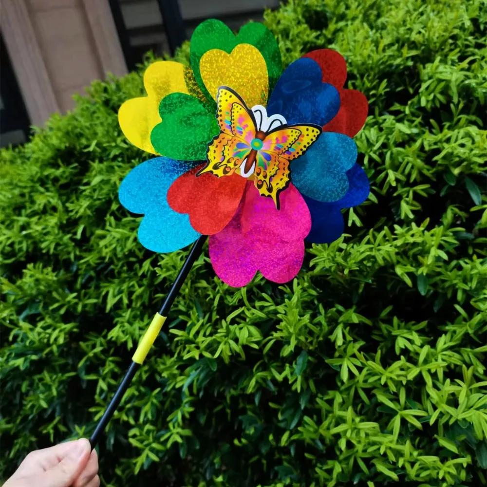 Multistyles Sparkly Insect Windmill Cartoon Colorful Rotating Wind Spinner Double Layered Pvc Standing Lawn Flower