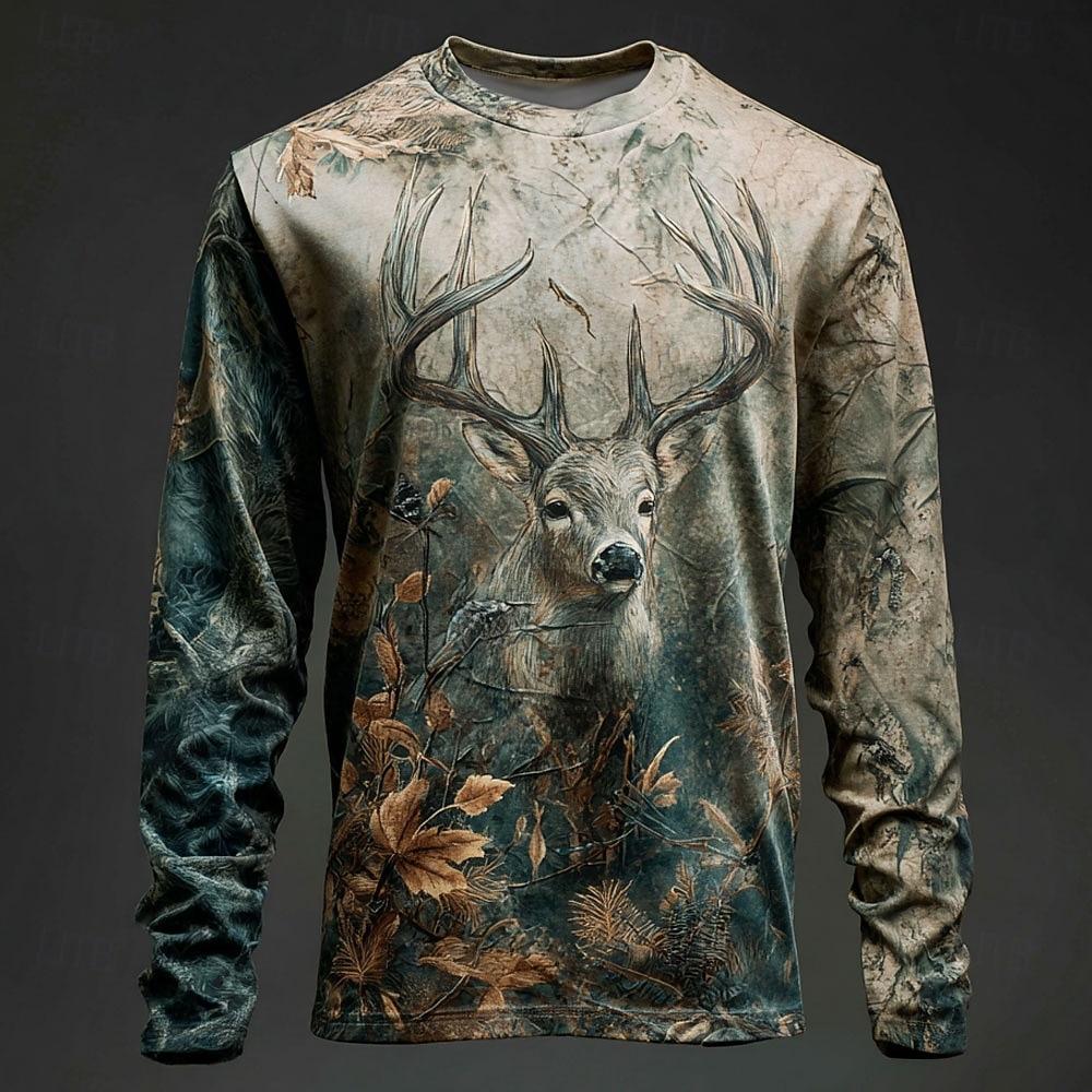 Spring Autumn Men's Camo Disguise Print Long Sleeve T-Shirt Outdoor Hunting Crew Neck Top Outdoor Streetwear Fashion Women Pullover Clothing