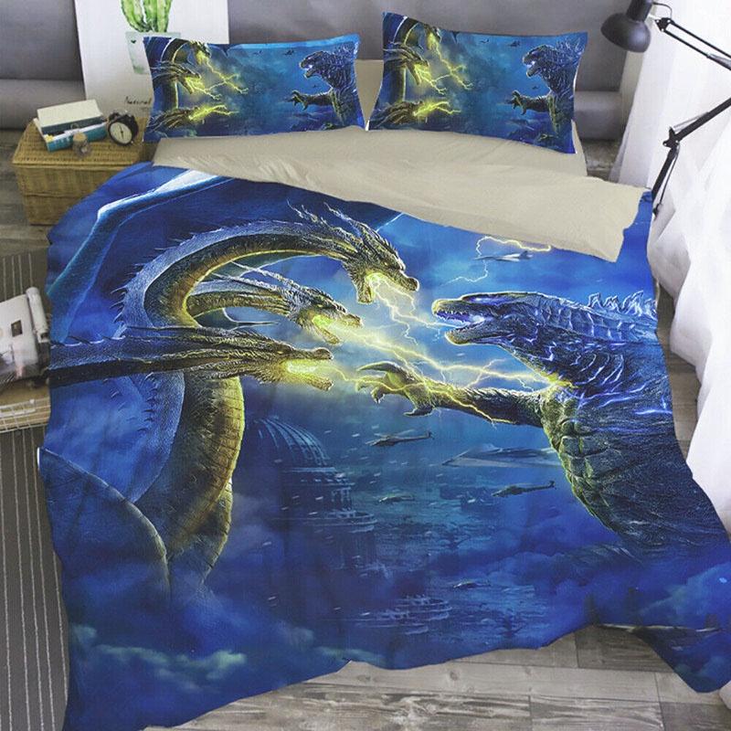 3d Godzilla Newest King Of The Monsters Design Bedding Set Duvet Cover 3pc
