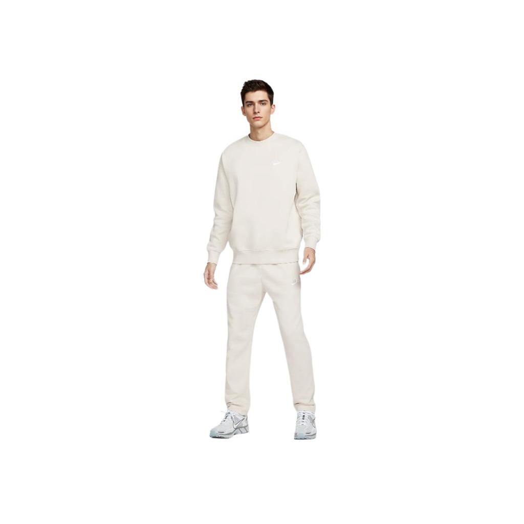 Nike Sportbekleidung Club Fleece Pullover Langarm Sweatshirt Herren Sweatshirts Weiß Hellbraun BV2663-104