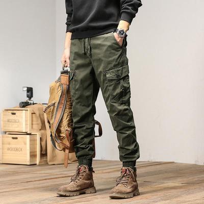 Mens High-Quality Thickened Cotton Work Pants with Multi-Pockets and Cuffed Design for Spring and Autumn
