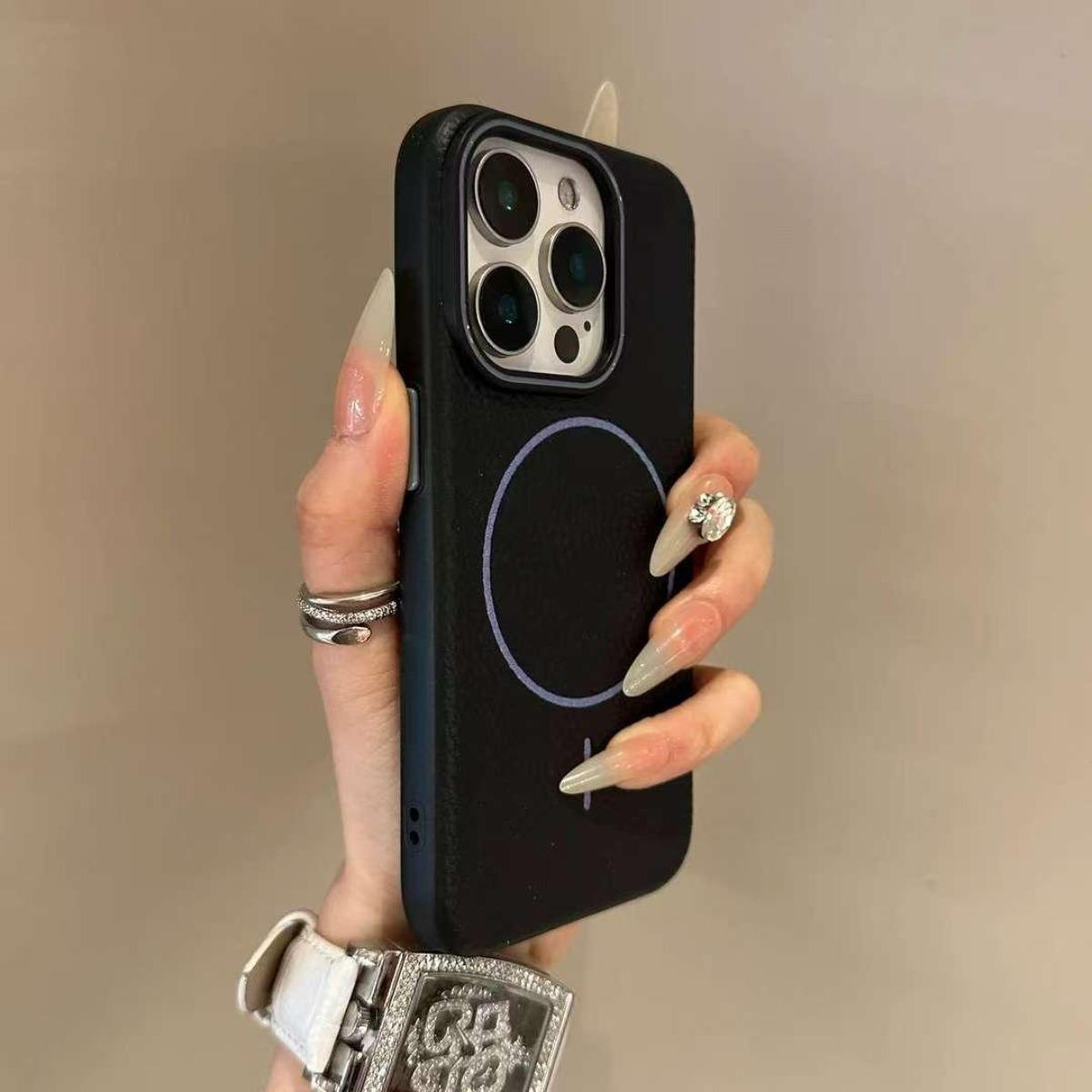 

Магнитный чехол из ПУ кожи с рисунком личи для iPhone 16 15 14 Plus 13 12 11 Pro Max для беспроводной зарядки Magsafe, мягкая обложка iPhone 11 Pro Max