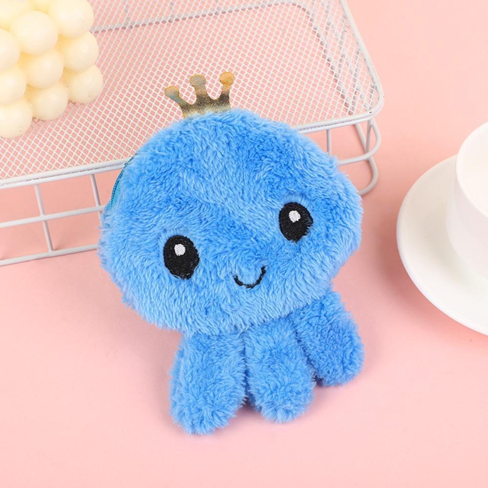 Plush Octopus Coin Purse 12*12cm(4.72*4.72in) Wallet Pouch Oval Zipper Plush Pouch  Women