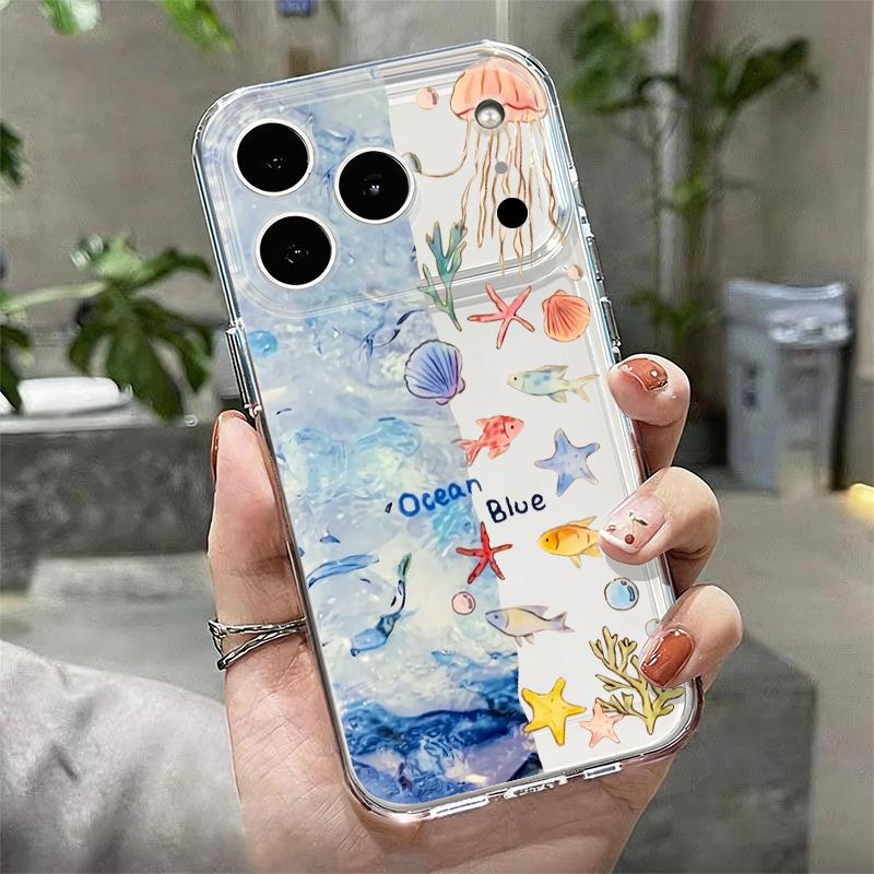 Octopus Starfish Pattern Case For iPhone 17 Pro Max Coque iPhone 16 15 14 13 Pro Max 11 Clear TPU Silicone Soft Cover