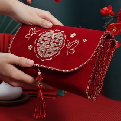 Chinese Style Embroidered Red Envelope Luxury Best Wishes Big Red Envelope Traditional with Tassel