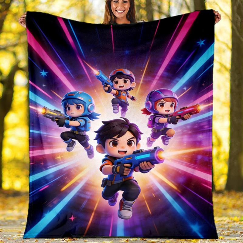 Флисовое одеяло  Команда мультяшных стрелков , Детское игровое покрывало 80cm x 120cm