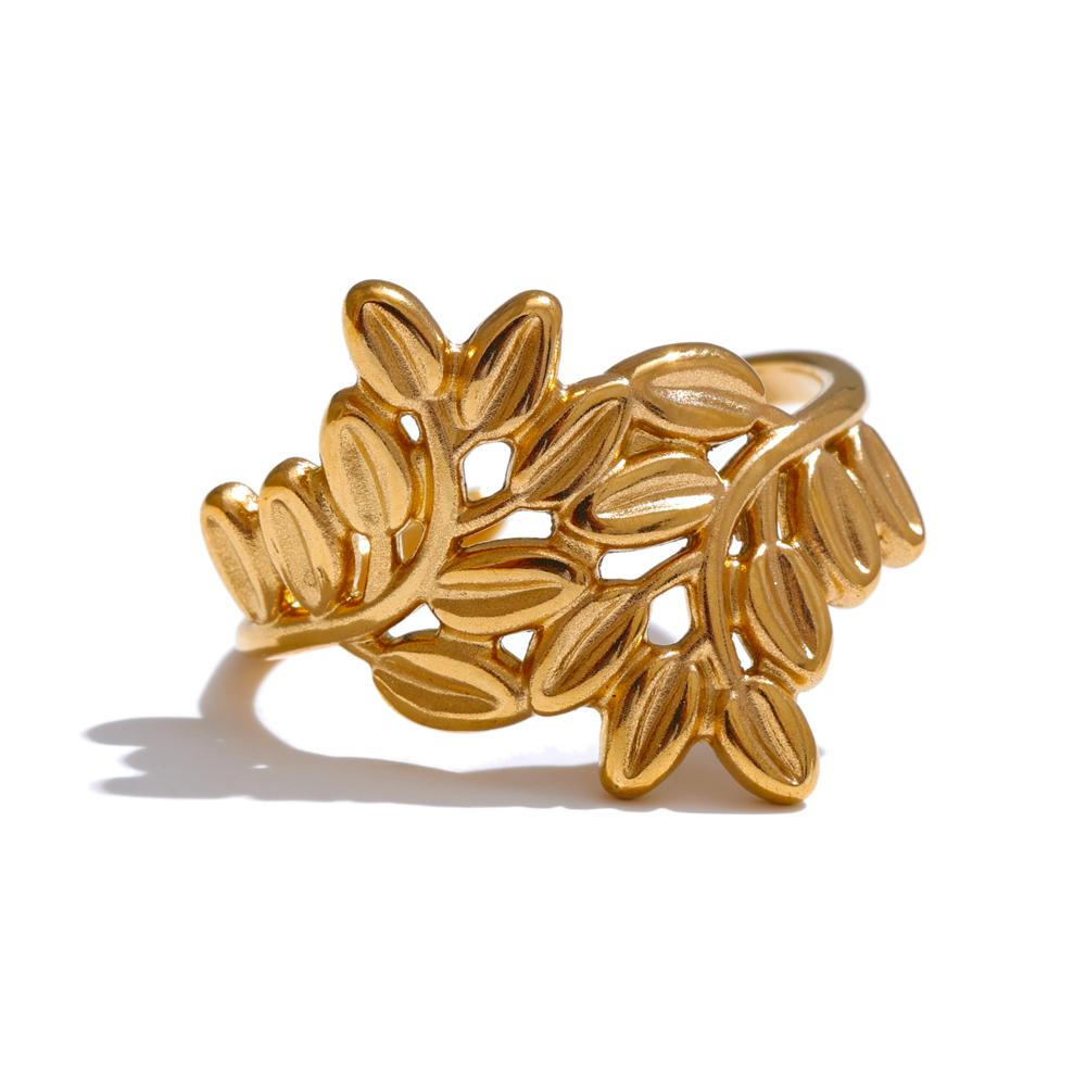 

Yhpup Stainless Steel Metal Leaf Leaves Open Ring Trendy Fashion Daily Cheap Jewelry 18K PVD Plated Wholesale resizable