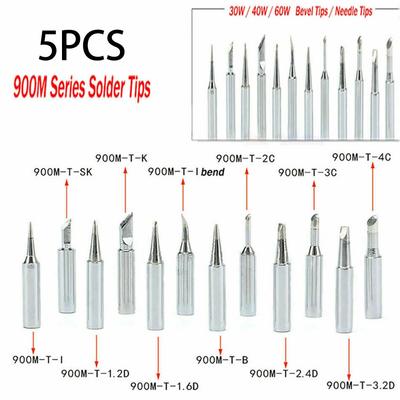 5pcs 900M-T Copper Soldering Iron Tips Welding Solder Tools Soldering Iron Head Set DIY Electric Soldering Iron Replacement Tip