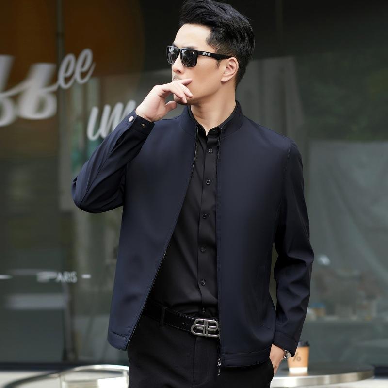 Middle-aged and Elderly Dad Jacket Men's Spring and Autumn New Business Casual Men's Top Lapel Thin Civil Servant Jacket