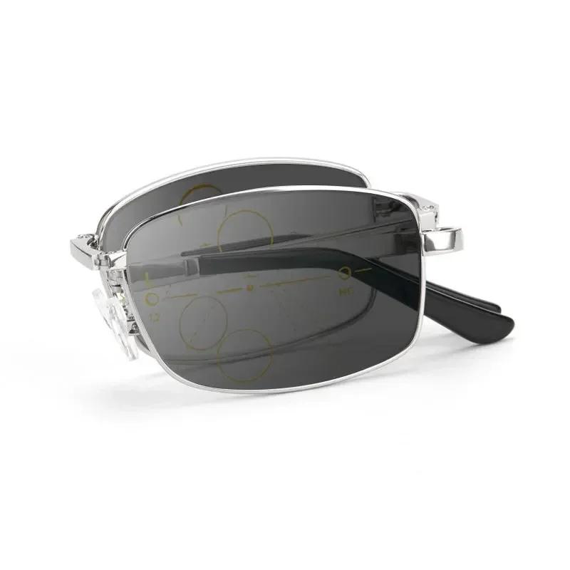 Business Ultra Light Pure Titanium Eyeframe Eyeglasses Men's Folding Portable Light Sensitive Color Changing Vision Wear Presbyopia Eyeglasses