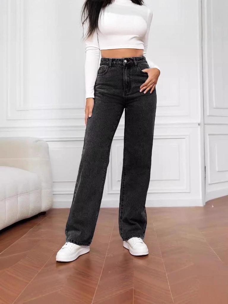 2025 Women's European & American Style Washed Denim Loose Straight-Leg Jeans for Autumn/Winter