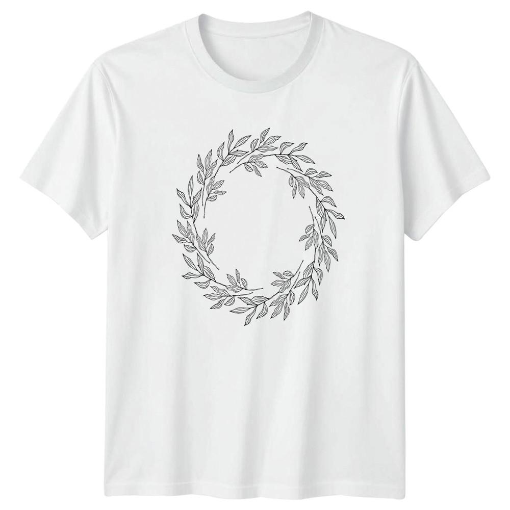 Aesthetic Line Art Botanical Foliage Wreath TShirt Minimalist Nature Art S
