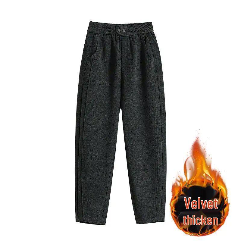 Women's High-Waist Fleece-Lined Harem Pants - Slimming, Elastic, Plus Size, Autumn/Winter Casual Fashion.