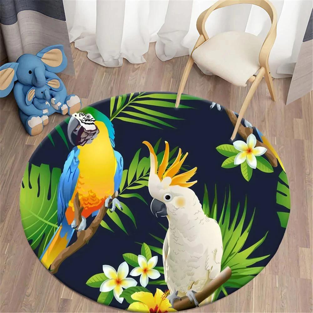 Hawaiian Tropical Leaves Round Carpet Living Room Chair Floor Mat Non-Slip Area Rug for Balcony Table Bedside Sofa Home Decor