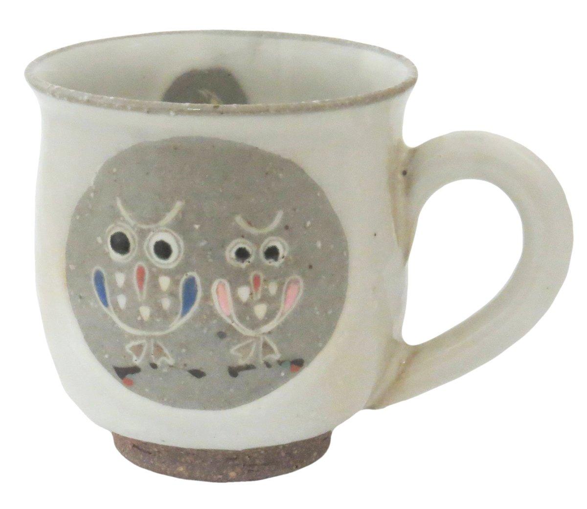 

Kyo-yaki, Kiyomizu-yaki, Seki Kiln, White Glazed Owl Mug, D6-4