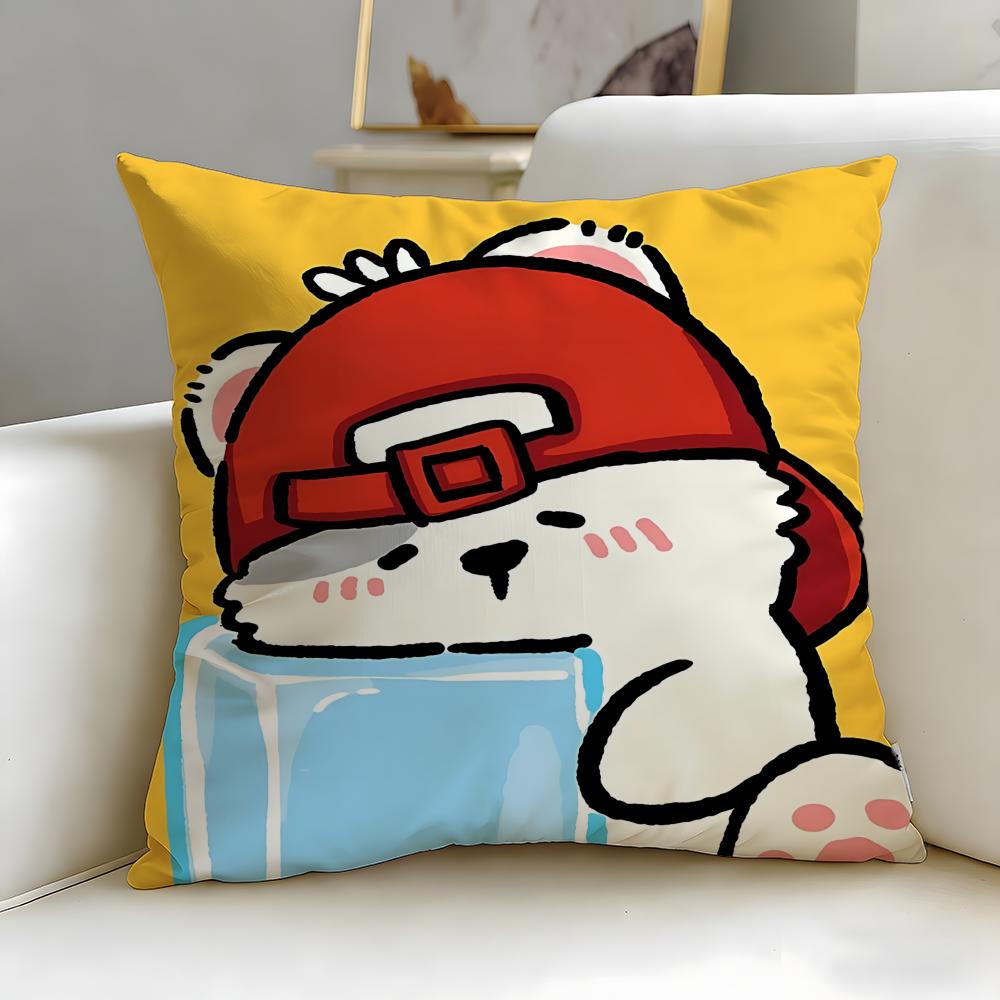 Sticker Cute Bear Stickers Cushion Cover Soft & Easy-Wash Pillow Case – Versatile For Couch, Bed, Travel And Office