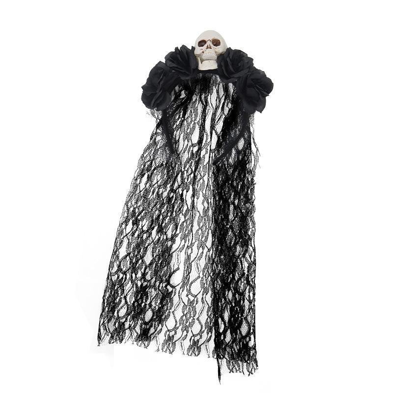 Gothic Black Lace Rose Floral Headband Halloween Skull Flower Headpiece Day of the Dead Hair Accessories