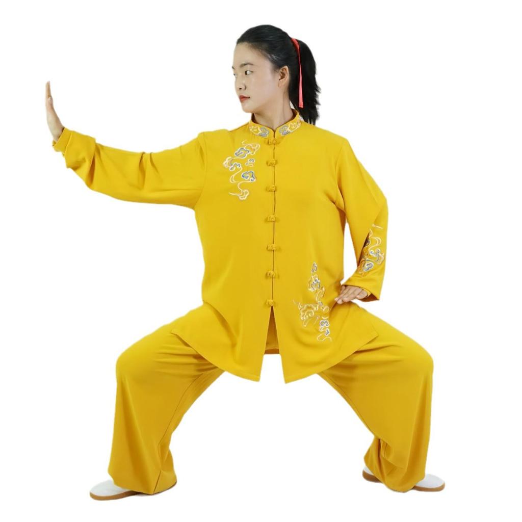 Yucheng Unisex Tai Chi Outfit - 2026 Spring/Summer/Autumn Martial Arts Attire with Auspicious Clouds Embroidery, Chinese Style.