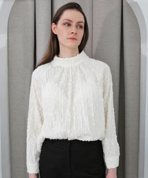 Demi Gnimonic Turtleneck Glitter Ivory Blouse Ivory/Free