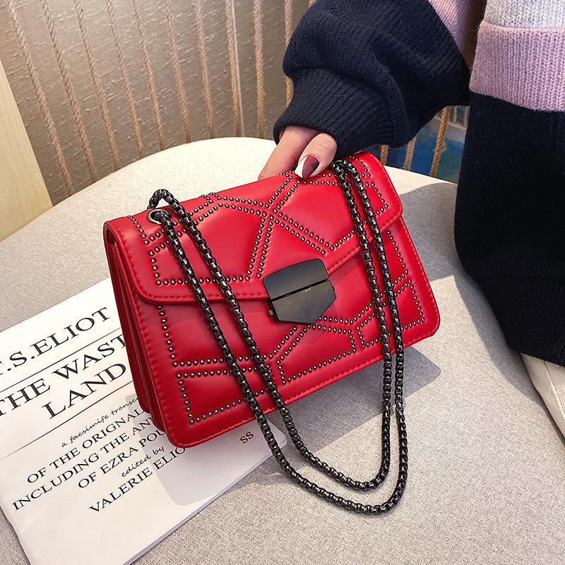 Vintage Rivet Chain Small Shoulder Bags For Women Flap PU Leather Fashion Small Square Crossbody Bag  Handbag