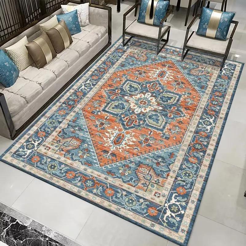 Boho Vintage Ethnic Area Rug – Handmade Style Carpet for Living Room Sofa Bedroom, Non-Slip Floor Mat