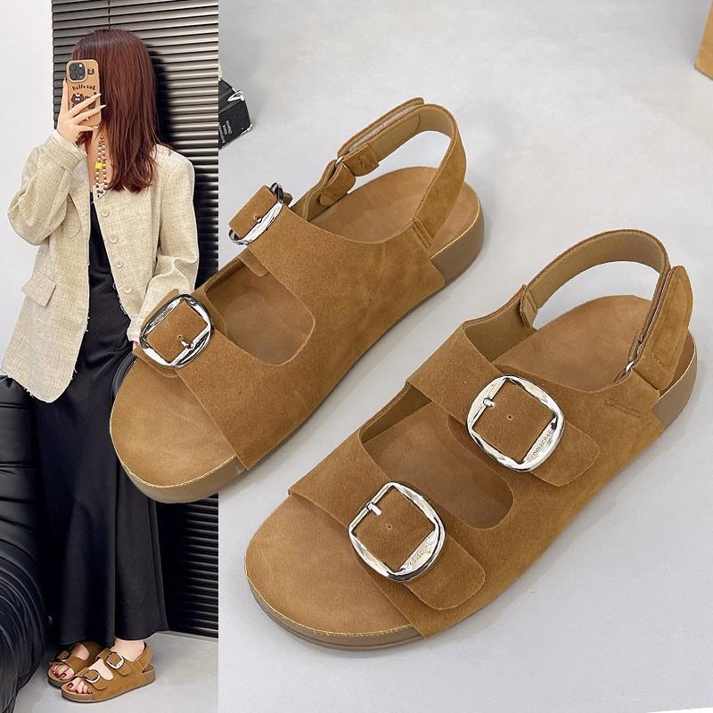 

Fashion 2025 New Summer Women Vintage Matte Platform Sandals Open Toe Flat Beach Shoes Retro Inspired Roman Shoes for Vacation Korea 35