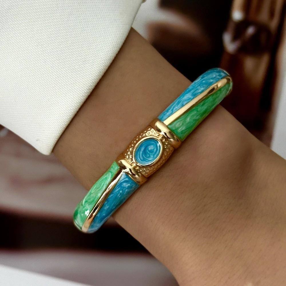 Tropfendes Öl Emaille Armreif Blume Breiter Armreif Retro Geometrisch Cloisonné Armreif Damen