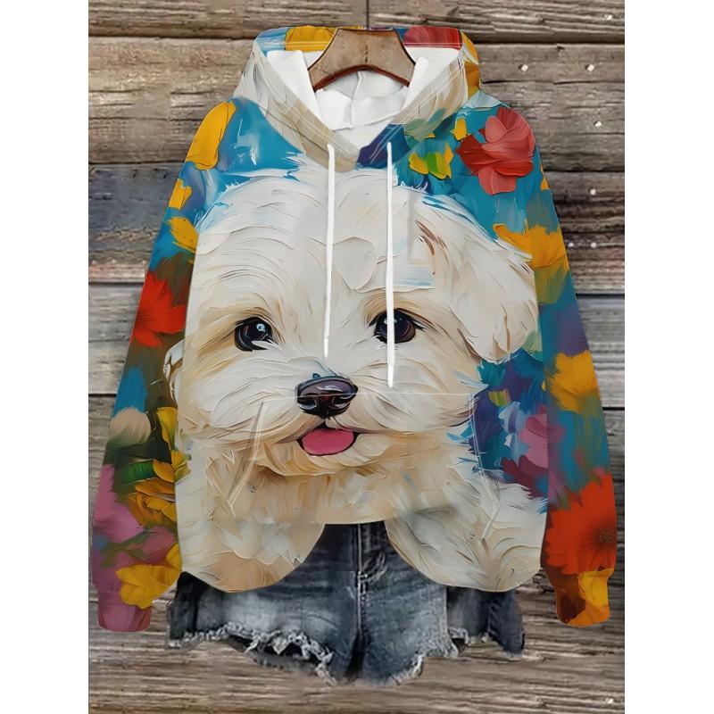 Womens Oversized Hooded Sweatshirt With Cartoon Animal Print Casual Streetwear Top Fall 2025