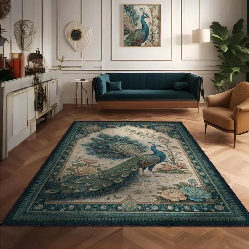 Royal Blue Floral Rug Modern Living Room Carpet Living Room and Bedroom Retro Home Decoration 40X60CM