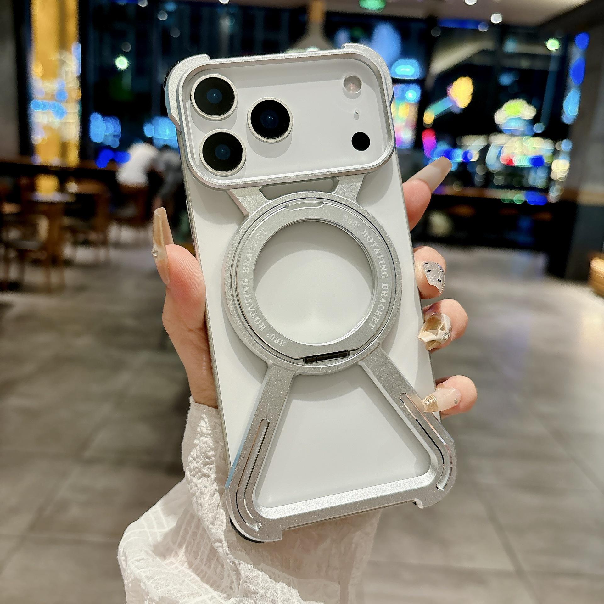 Apple iPhone 17 Pro Max Magnetic Metal Rotating Bracket Case iPhone 16 Pro Max серебряный