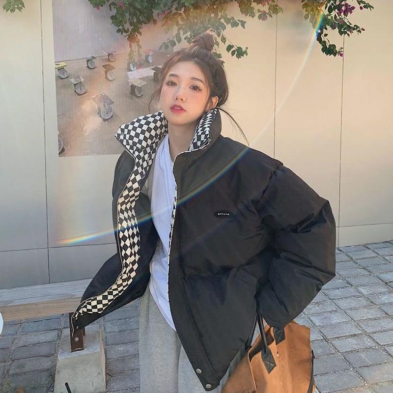 Winter Down Jacket Women Zipper Loose Padded Coat Thickening Warm Puffer Parkas Jackets Black White