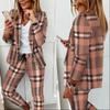 Long Sleeve Blaze Women 2 Pieces Elegant Slim Fit Jacket Formal Office Work Pant Lapel Coat Set
