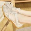36-42 Large Size New Flat Bottom Slope Heel Baotou Sandals Women's Fashion Hollow Leather Soft Sole Soft Surface Mom Shoes