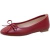 French Single Shoes Women'S Calfskin Flat Bottom Round Head Bow Late Evening Breeze Spring Summer Mary Jane Red Shoes