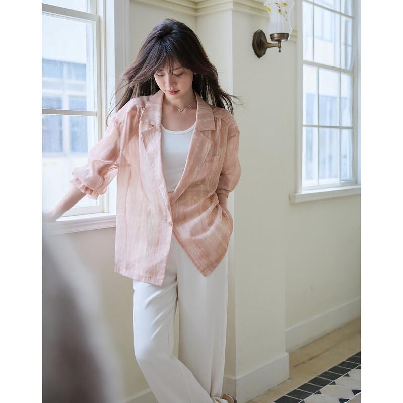 Women's Misty Fog Sakura One-Button Loose Fit Blazer