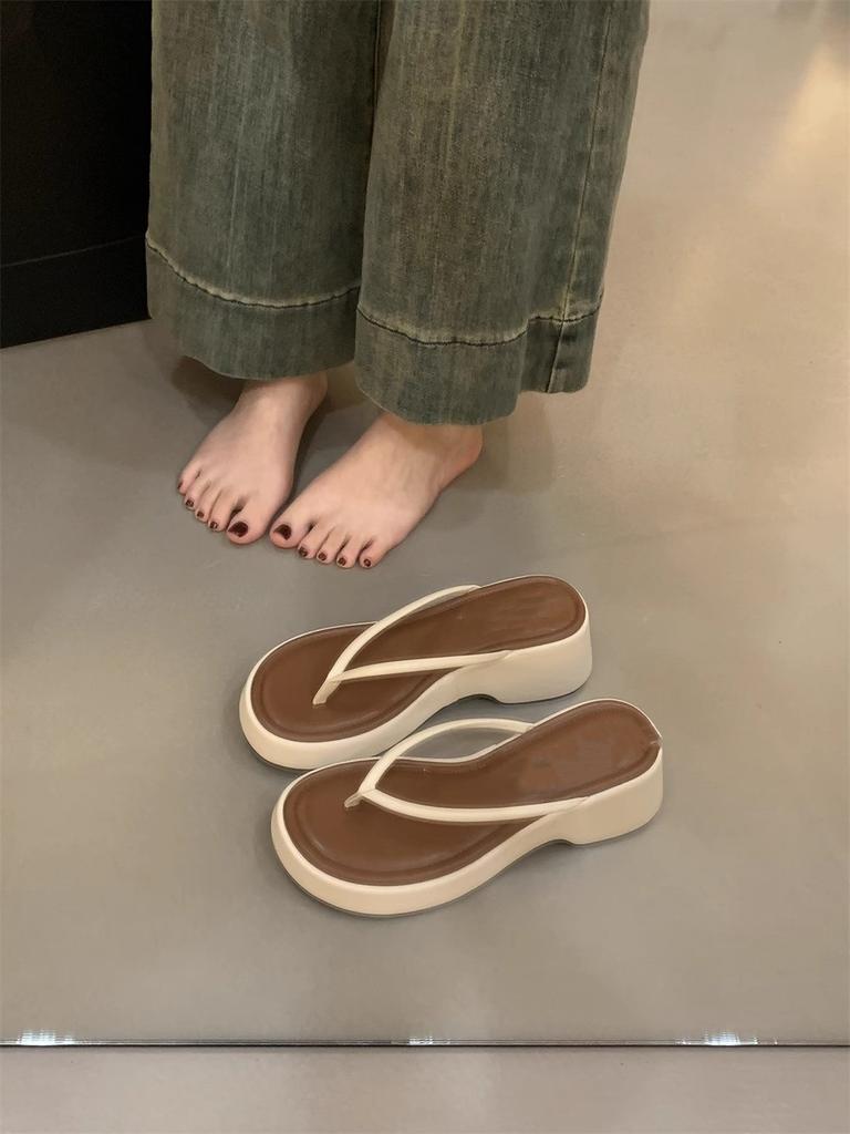 Internet celebrity fashion trend toe flip-flops shoes women summer wear flat bottom thick bottom holiday leisure beach