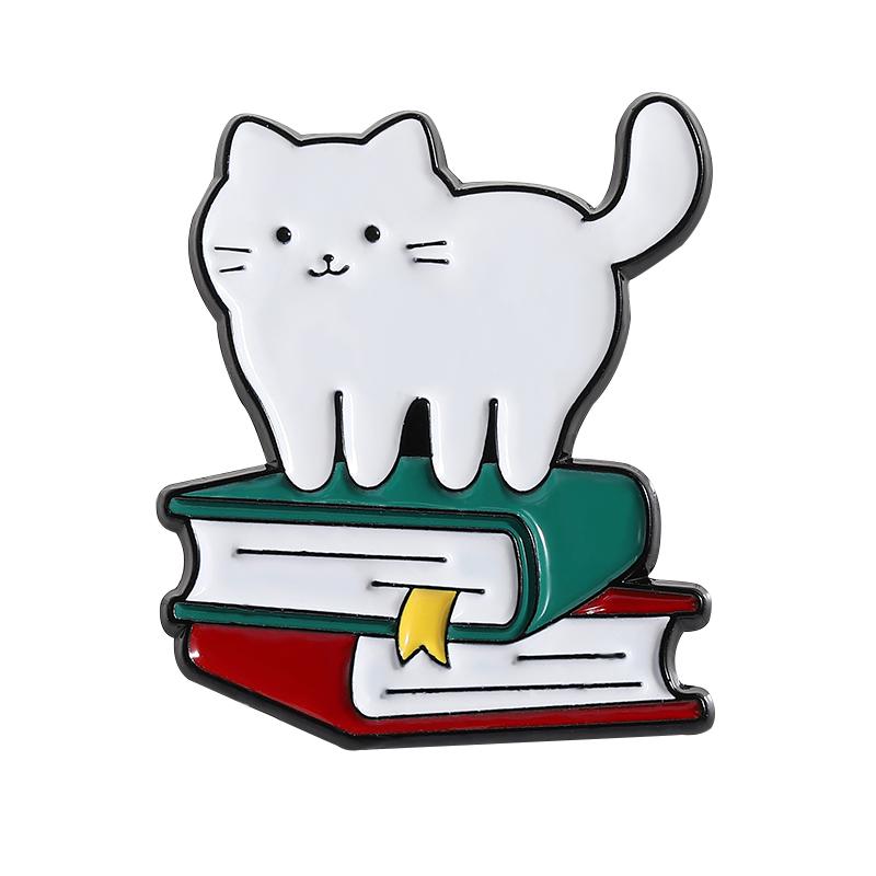 Cartoon Cats With Books Enamel Pin Cute Kitten Animal Bookworm Brooch Lapel Backpack Badge Jewelry Accessories Gifts For Friends