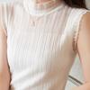 Women Half Turtleneck Lace Knit Camisole Elegant French Sleeveless White Slim Base Top Suit Inner Shirt