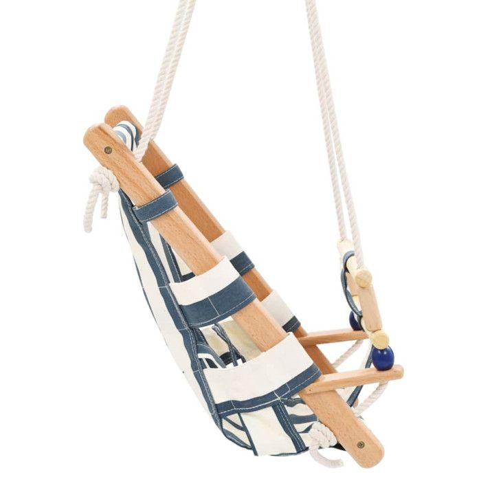 VidaXL Balançoire pour bébé avec ceinture de sécurité Coton Bois Bleu