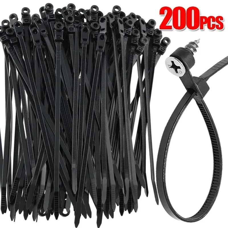 Mountable Cable Ties with Screw Hole Nylon Self Locking Loop Wraps Bundle Fixed Cables Ties Wire Fastening Organizer Straps