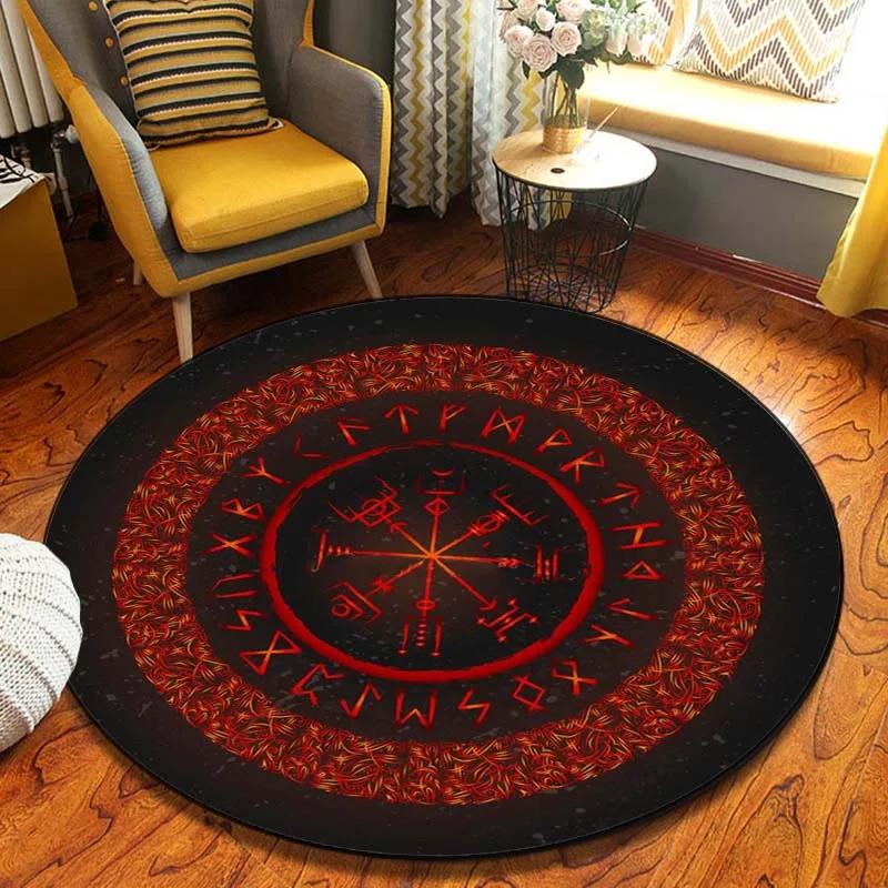 World Tree Round Rug Area Rug Viking Norse Mythology Print Round Carpet Living Room Bedroom Floor Mat Playroom Soft Round Carpet