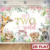 Toile de fond d'anniversaire 2D Two Wild avec animaux de safari floraux Décoration de fête
