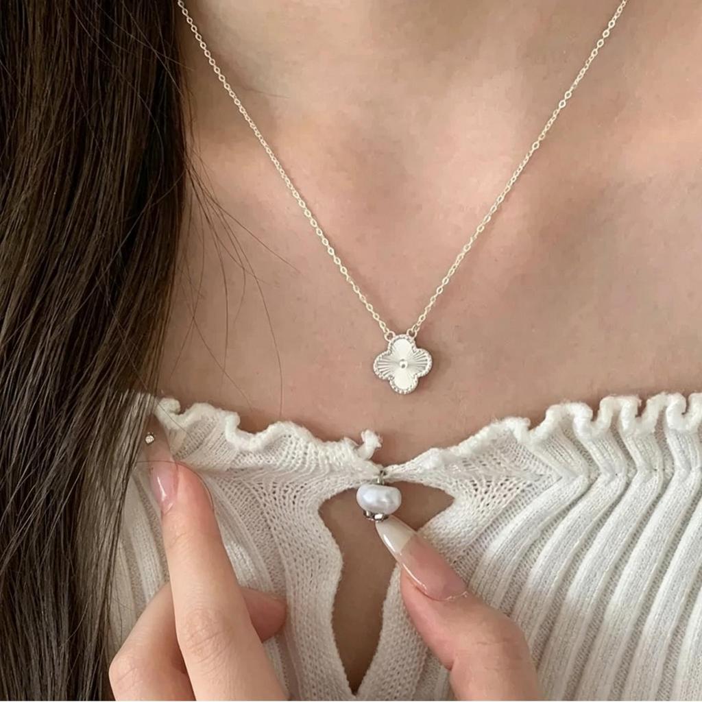 S925 Sterling Silver Laser-Cut Four-Leaf Clover Necklace for Women - Elegant Clavicle Chain, Luxurious Feel, Perfect Qixi Gift
